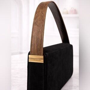 GIVENCHY leather suede shoulder bag with interchangeable snakeskin handle